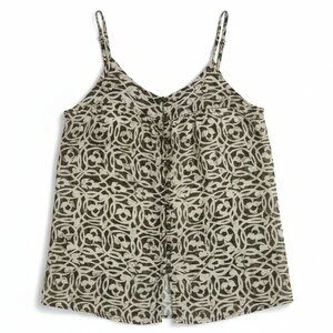Banana Republic Button Front Tank Top Cami Beige Print Spaghetti Strap XS